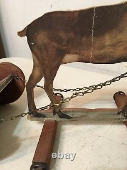 Antique Litho On Wood Santa On Sleigh With Reindeer German Bliss Type Toy Decor
