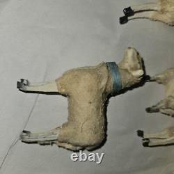 Antique Lot 5 Germany Purz Sheep Christmas Composition Wood Legs Large To Small
