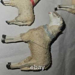 Antique Lot 5 Germany Purz Sheep Christmas Composition Wood Legs Large To Small