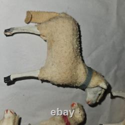 Antique Lot 5 Germany Purz Sheep Christmas Composition Wood Legs Large To Small