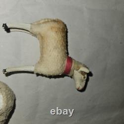 Antique Lot 5 Germany Purz Sheep Christmas Composition Wood Legs Large To Small