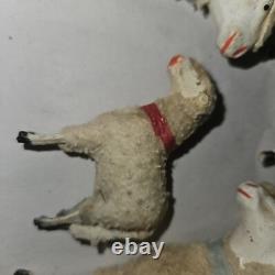 Antique Lot 5 Germany Purz Sheep Christmas Composition Wood Legs Large To Small