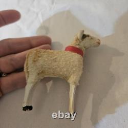 Antique Lot 5 Germany Purz Sheep Christmas Composition Wood Legs Large To Small