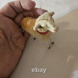 Antique Lot 5 Germany Purz Sheep Christmas Composition Wood Legs Large To Small