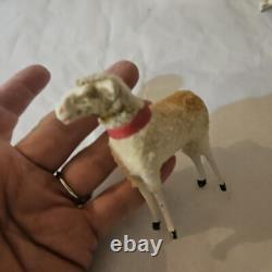 Antique Lot 5 Germany Purz Sheep Christmas Composition Wood Legs Large To Small