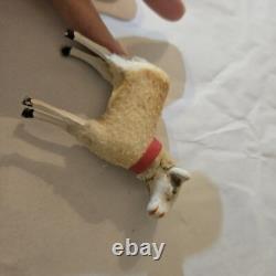 Antique Lot 5 Germany Purz Sheep Christmas Composition Wood Legs Large To Small