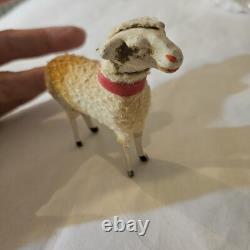 Antique Lot 5 Germany Purz Sheep Christmas Composition Wood Legs Large To Small