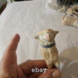 Antique Lot 5 Germany Purz Sheep Christmas Composition Wood Legs Large To Small