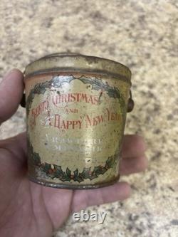 Antique Miniature CANDY TIN Pail, MERRY CHRISTMAS
