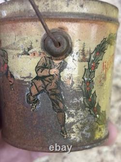 Antique Miniature CANDY TIN Pail, MERRY CHRISTMAS