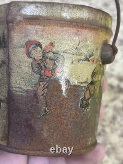 Antique Miniature CANDY TIN Pail, MERRY CHRISTMAS