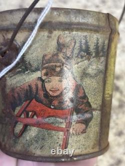 Antique Miniature CANDY TIN Pail, MERRY CHRISTMAS