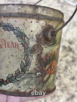 Antique Miniature CANDY TIN Pail, MERRY CHRISTMAS