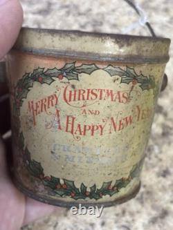 Antique Miniature CANDY TIN Pail, MERRY CHRISTMAS