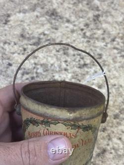 Antique Miniature CANDY TIN Pail, MERRY CHRISTMAS