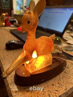 Antique Montgomery Ward 1939 Raylite Paramount Rudolph Reindeer Lamp Music Box