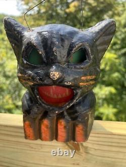 Antique Paper Mache Black Cat Halloween Pail