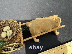 Antique Paper Mache Bunny Rabbit Pulling Cart Candy Container Easter Germany