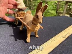 Antique Paper Mache Bunny Rabbit Pulling Cart Candy Container Easter Germany