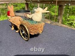 Antique Paper Mache Bunny Rabbit Pulling Cart Candy Container Easter Germany