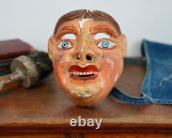 Antique Paper Mache Carnival Head Mask Halloween Prop Parade Vintage Oddity