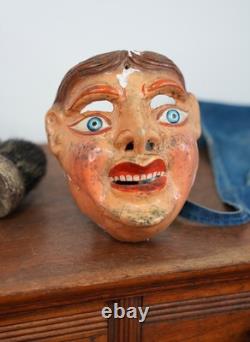 Antique Paper Mache Carnival Head Mask Halloween Prop Parade Vintage Oddity