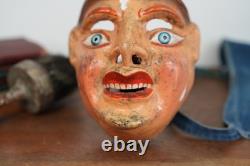 Antique Paper Mache Carnival Head Mask Halloween Prop Parade Vintage Oddity