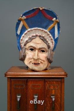 Antique Paper Mache Carnival Head Mask Halloween Witch Parade Vintage Oddity