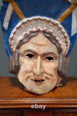 Antique Paper Mache Carnival Head Mask Halloween Witch Parade Vintage Oddity