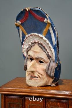 Antique Paper Mache Carnival Head Mask Halloween Witch Parade Vintage Oddity