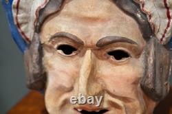 Antique Paper Mache Carnival Head Mask Halloween Witch Parade Vintage Oddity