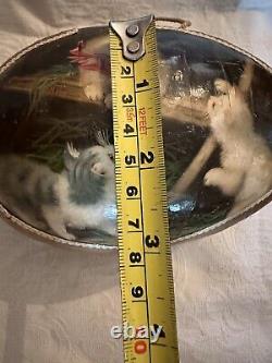 Antique Rare German Paper Mache Kitty Lithograph Egg Candy Container Purse