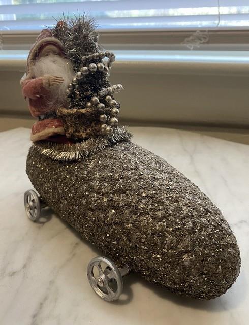 Antique Reproduction 1900s Santa/ Mica-encrusted Early Auto Christmas Decor Exc