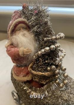 Antique Reproduction 1900s Santa/ Mica-Encrusted Early Auto Christmas Decor EXC