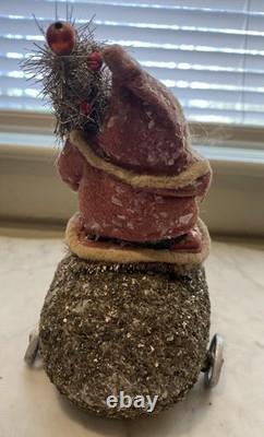 Antique Reproduction 1900s Santa/ Mica-Encrusted Early Auto Christmas Decor EXC