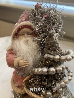 Antique Reproduction 1900s Santa/ Mica-Encrusted Early Auto Christmas Decor EXC