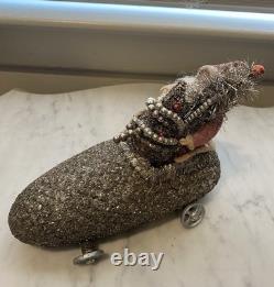 Antique Reproduction 1900s Santa/ Mica-Encrusted Early Auto Christmas Decor EXC