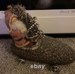 Antique Reproduction 1900s Santa/ Mica-Encrusted Early Auto Christmas Decor EXC