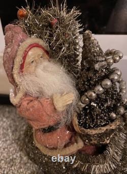 Antique Reproduction 1900s Santa/ Mica-Encrusted Early Auto Christmas Decor EXC
