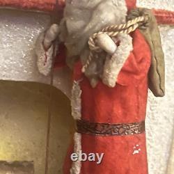 Antique Santa Chimney Mache Lighted Fireplace Xmas Tree Scene Music Box