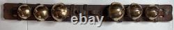 Antique Vermont Brass Sleigh Bells on Leather Strap 6 Bells Rump c. 1900 Xmas