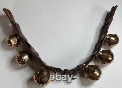 Antique Vermont Brass Sleigh Bells on Leather Strap 6 Bells Rump c. 1900 Xmas