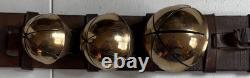 Antique Vermont Brass Sleigh Bells on Leather Strap 6 Bells Rump c. 1900 Xmas