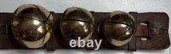 Antique Vermont Brass Sleigh Bells on Leather Strap 6 Bells Rump c. 1900 Xmas