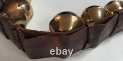 Antique Vermont Brass Sleigh Bells on Leather Strap 6 Bells Rump c. 1900 Xmas