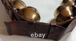 Antique Vermont Brass Sleigh Bells on Leather Strap 6 Bells Rump c. 1900 Xmas