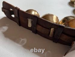 Antique Vermont Brass Sleigh Bells on Leather Strap 6 Bells Rump c. 1900 Xmas