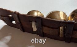 Antique Vermont Brass Sleigh Bells on Leather Strap 6 Bells Rump c. 1900 Xmas