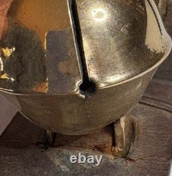 Antique Vermont Brass Sleigh Bells on Leather Strap 6 Bells Rump c. 1900 Xmas
