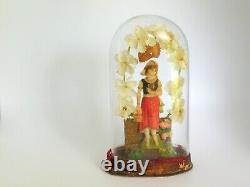 Antique Victorian Blown Glass Domes Wax Valentine Girl Figure withFloral Arch 1870